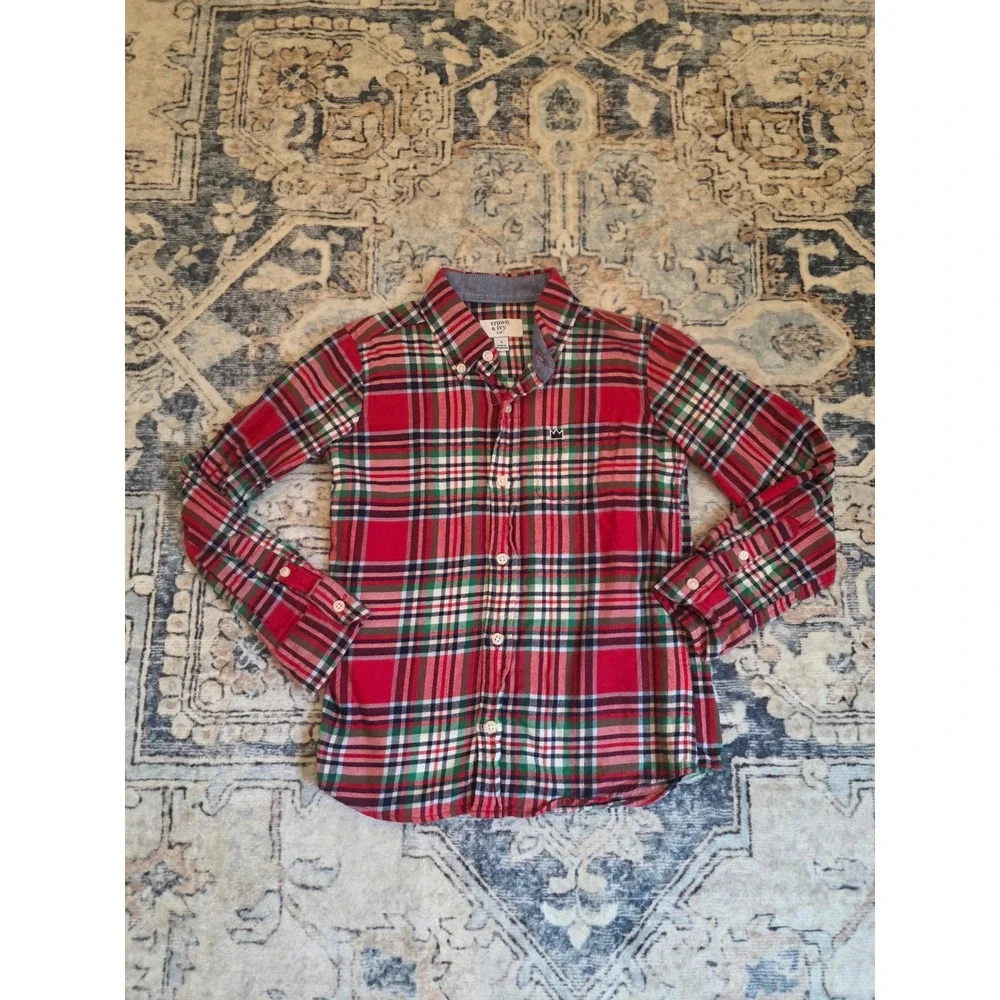 Crown‎ & Ivy 5 Plaid Red Green Navy Long Sleeve Button Down Shirt 100% Cotton